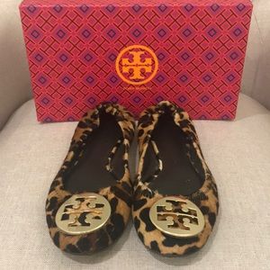 Tory Burch Leopard-Print Calf Hair Reva Flats
